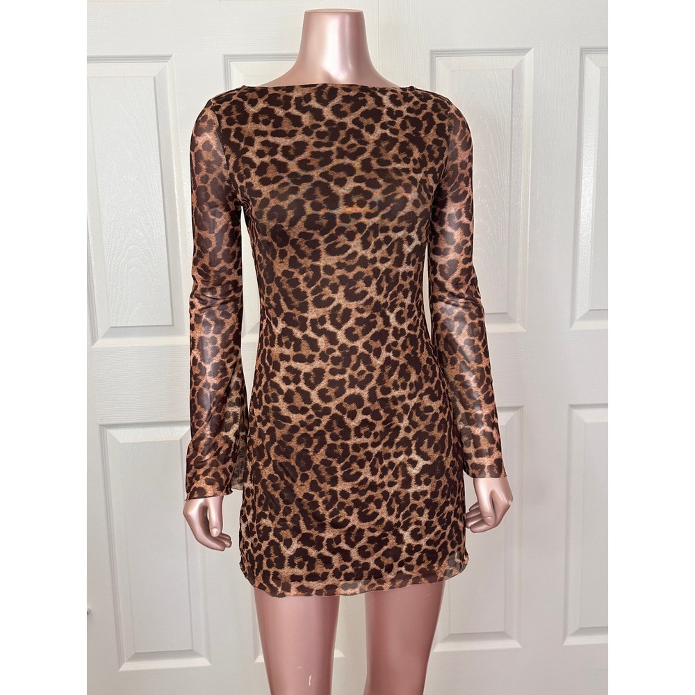 Leopard Print Mesh Mini Dress – Open Back | Size S | B-1847 - Picture 4 of 16